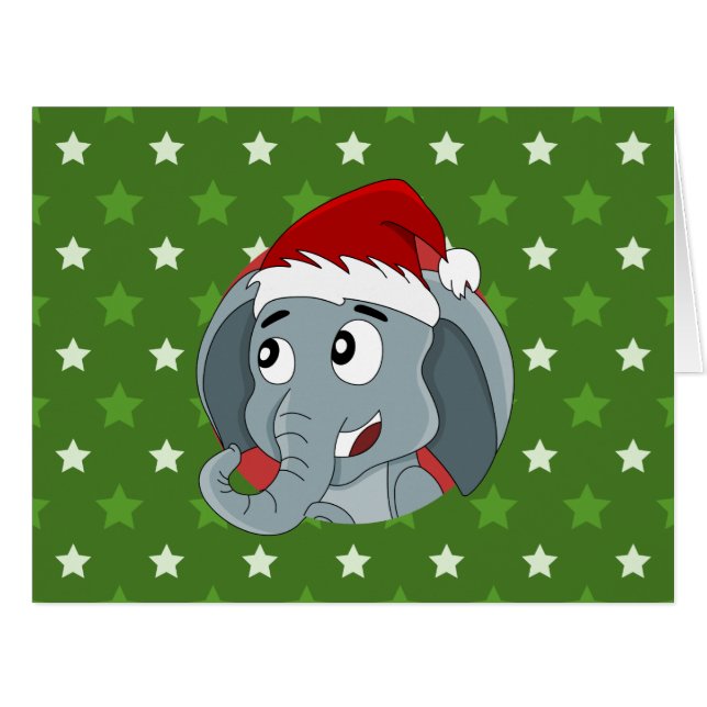 Cartão Cartoon de elefante de Natal (Frente horizontal)
