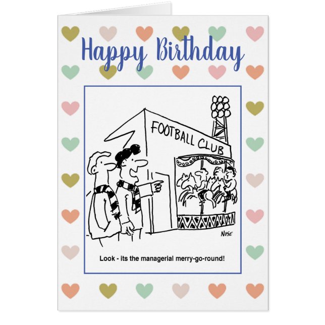 Cartão Cartoon de futebol de Feliz-volta para a gestão (Frente)