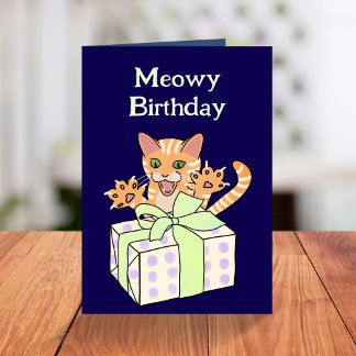 Cartão Cartoon de Gato de Aniversário Engraçado Personali