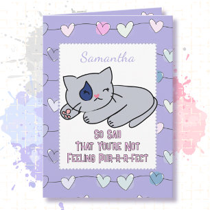 Cartão Cartoon de Gato Triste para Criança Melhorar