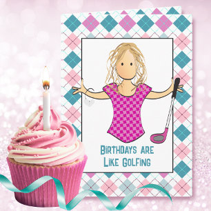 Cartão Cartoon de Golfing feminina Engraçado Dizendo Aniv