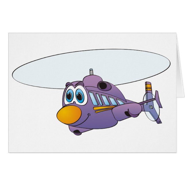 Cartão Cartoon de helicóptero roxo (Frente Horizontal)