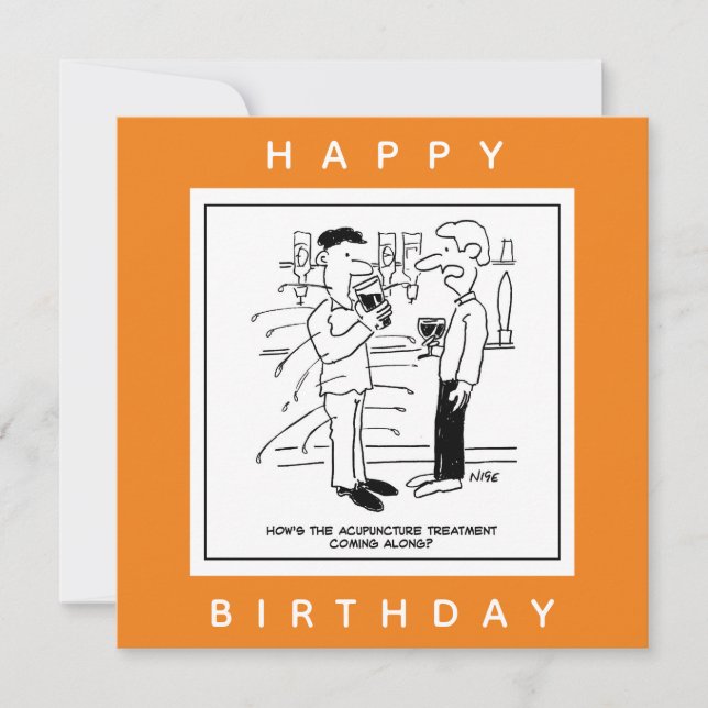 Cartão Cartoon de Homem Recebendo Tratamento de Acupuntur (Frente)