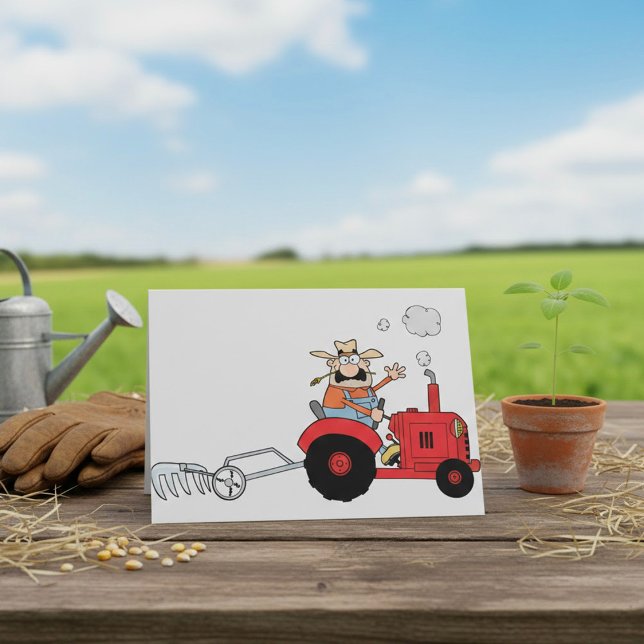 Cartão Cartoon de Trator de Fazendeiro Country Humorístic (Criador carregado)