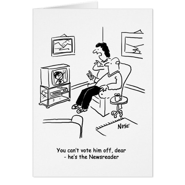 Cartão Cartoon de votação na televisão. (Frente)