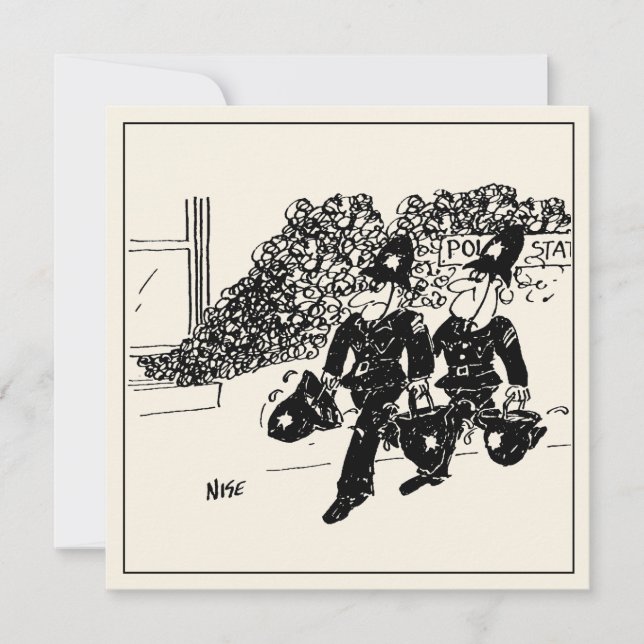 Cartão Cartoon Engraçado da Polícia. Estação de Polícia e (Frente)