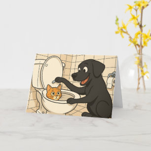 Cartão Cartoon engraçado de Banheiro com Labrador Preto e