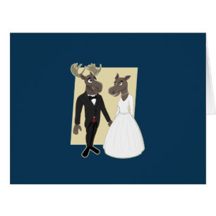 Cartão Cartoon Engraçado de Casamento Moose