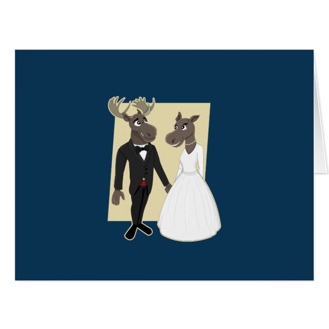 Cartão Cartoon Engraçado de Casamento Moose (Frente horizontal)