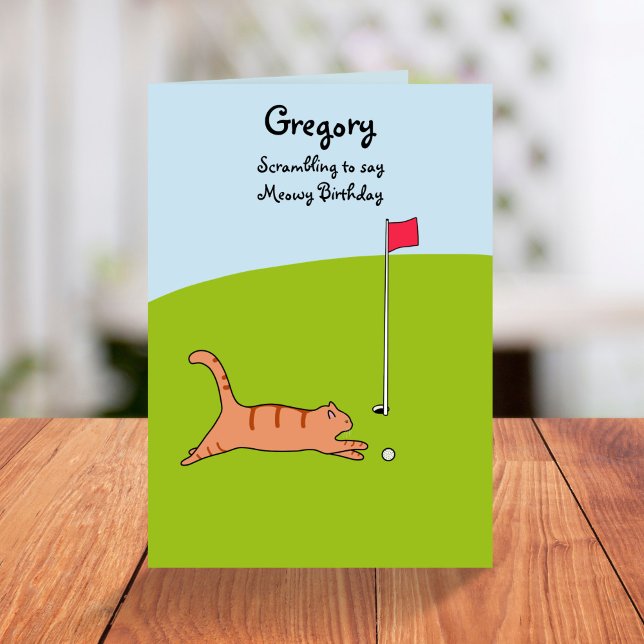 Cartão Cartoon Engraçado Gato Scramble Piada Golf Anivers (Criador carregado)