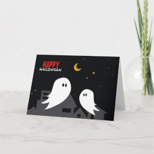 Cartão Cartoon fantasma da cidade de Halloween 