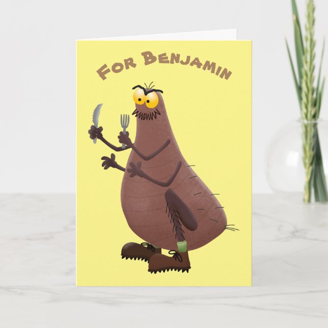 Cartão Cartoon feio e faminto (Frente)