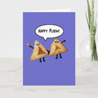 Cartão Cartoon Feliz Purim Cute Smilhando Hamentaschen
