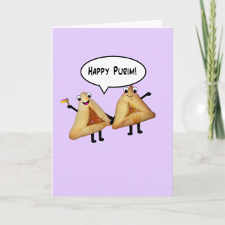 Cartão Cartoon Feliz Purim Cute Smilhando Hamentaschen