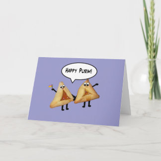 Cartão Cartoon Feliz Purim Cute Smilhando Hamentaschen