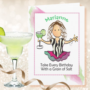 Cartão Cartoon feminino Margarita Engraçado Dizendo Anive
