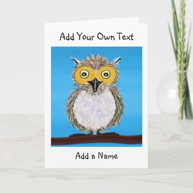 Cartão Cartoon Fluffy Owl Folheed Greeting Card (Frente)
