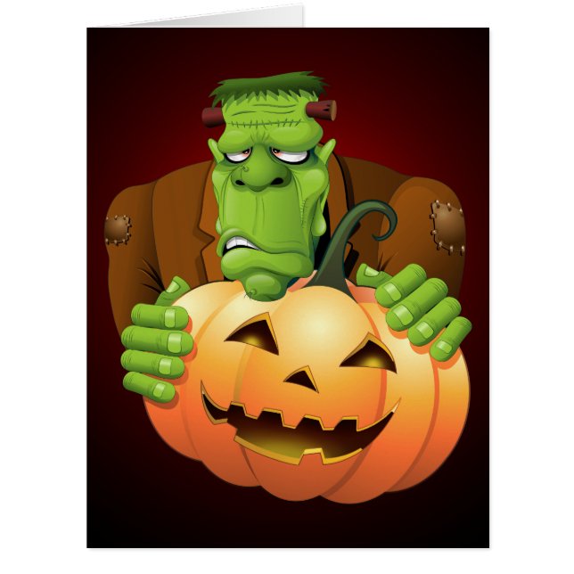 Cartão Cartoon Frankenstein Monster com Pumpkin (Frente)