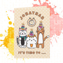 Cartoon Gato Bonito Engraçado Dizendo Festa de ani