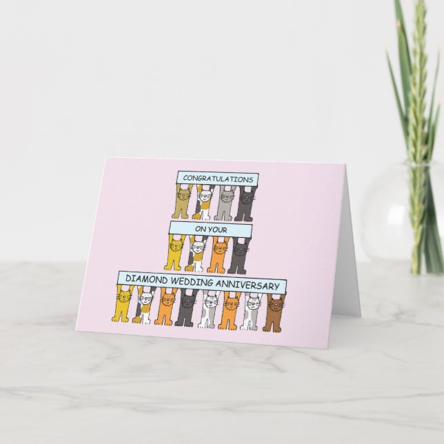 Cartão Cartoon Gatos de Felicitações de Casamento de Diam (Frente)