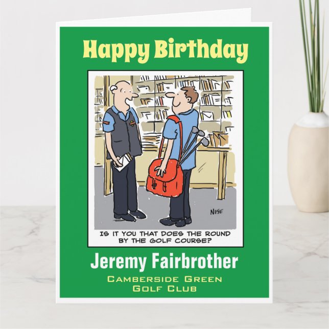 Cartão Cartoon Golf Loving Postman para Golfer (Frente)