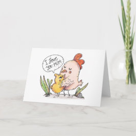 Cartão Cartoon Hen e placa de Dia de as mães do pintinho