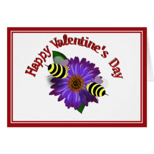 Cartão Cartoon Honey Beers Meeting on Purple Flower