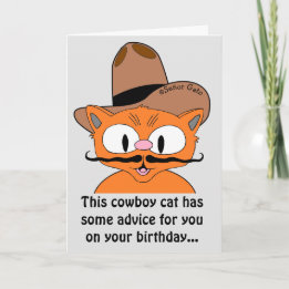 Cartão Cartoon Humorístico Cartoon Cowboy Mustache Cat