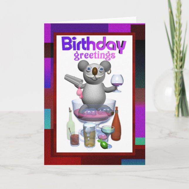 Cartão Cartoon Koala Birthday Bartender blank inside (Frente)