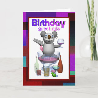Cartão Cartoon Koala Birthday Bartender blank inside