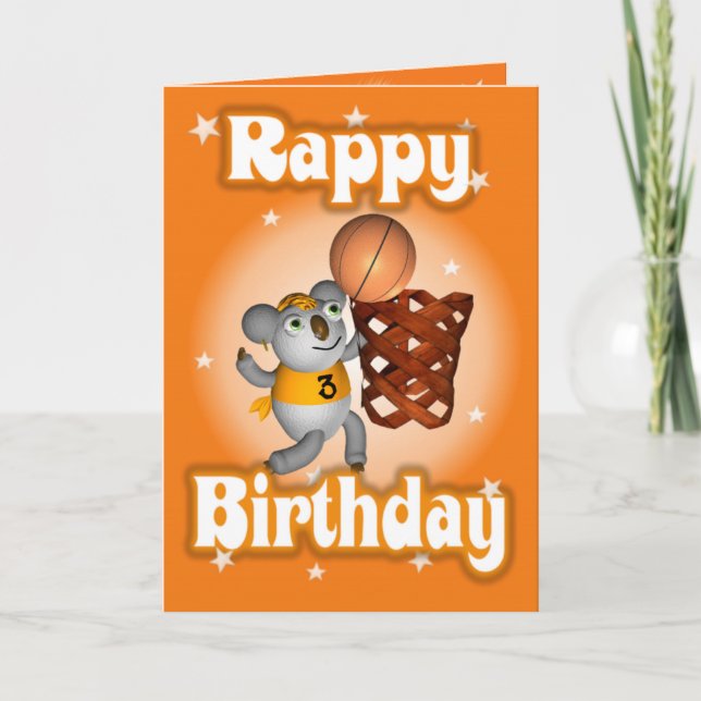 Cartão Cartoon Koala Jogando Basquete Feliz Aniversário (Frente)