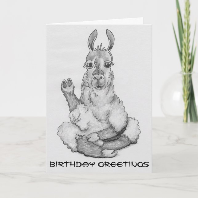 Cartão Cartoon llama, caption: "Birthday Greetings" (Frente)