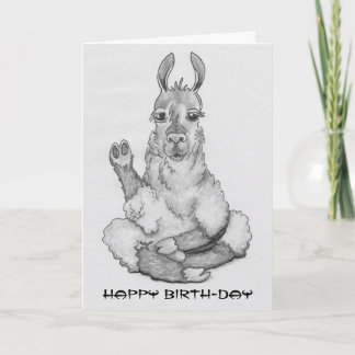 Cartão Cartoon llama doing yoga, caption: Happy Birth-day