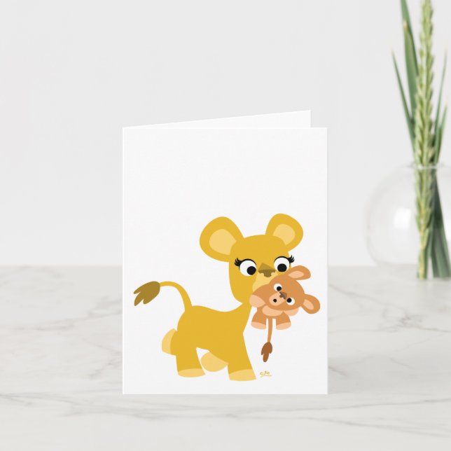 Cartão Cartoon Madre Lion e Cub Notecard (Frente)