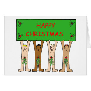 Cartão Cartoon Men Vestindo Mistura de Natal