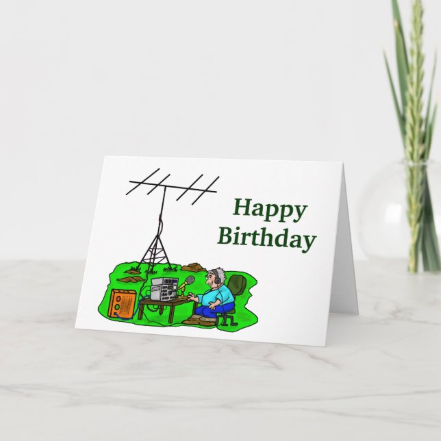 Cartão Cartoon Outdoor Ham Operator Birthday (Frente)