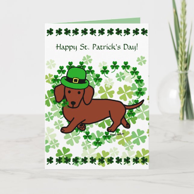 Cartão Cartoon Patrick Day Dachshund (Frente)