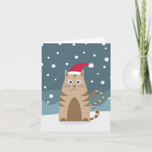 Cartão Cartoon pet cat vestindo chapéu de chá na neve