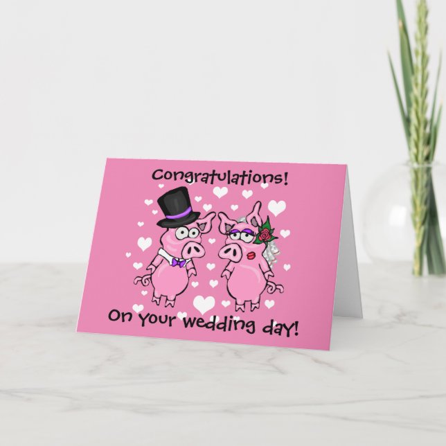 Cartão Cartoon Pig Wedding Card (Frente)