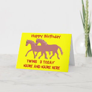 Cartão Cartoon ponies, smiling, twins birthday customize