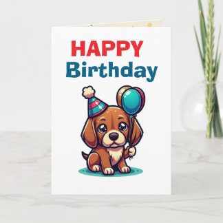 Cartão Cartoon Puppy Birthday Card - Modern Cute