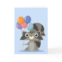 Cartoon Raccoon com Balões Feliz Aniversário