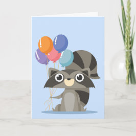 Cartão Cartoon Raccoon com Balões Feliz Aniversário