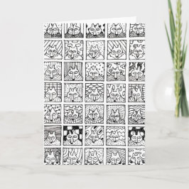 Cartão Cartoon Raposas Rostos Quadrados Desenho Carta