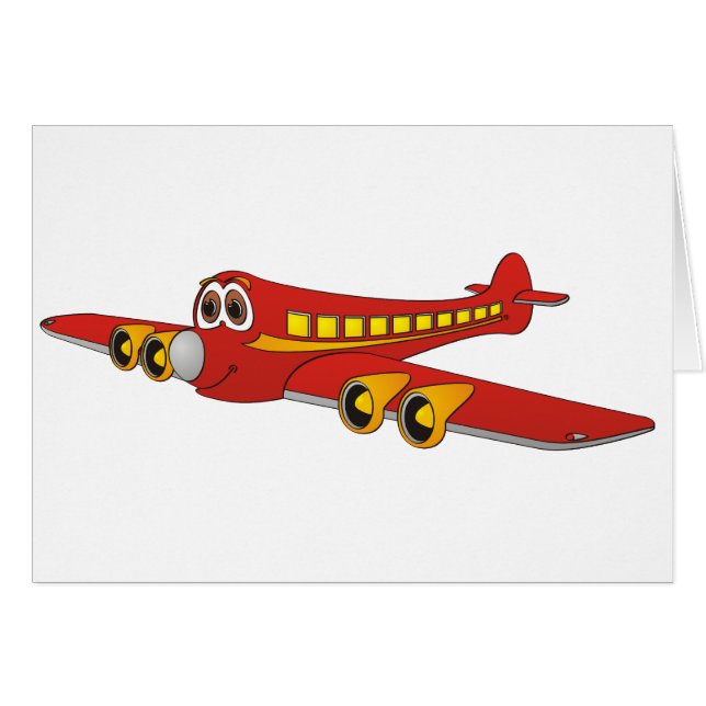Cartão Cartoon Red Passenger Jet O (Frente Horizontal)