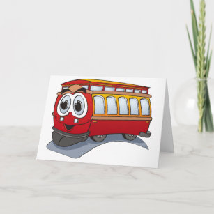 Cartão Cartoon Red Trolley