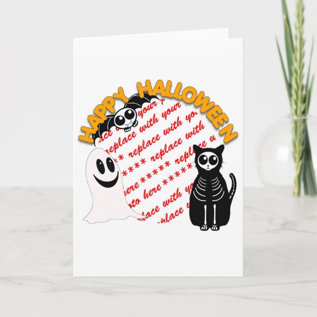 Cartão Cartoon Skeleton Cat, Bat & Ghost Photo Frame (Frente)