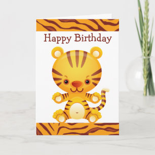 Cartão Cartoon Tiger com Tiger Impressão Feliz Aniversári