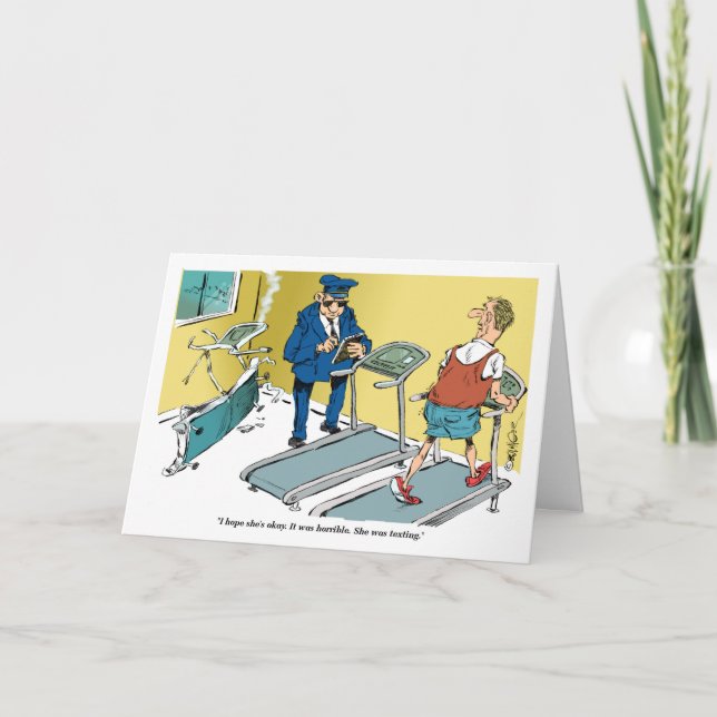 Cartão Cartoon treadmill accident during exercise (Frente)