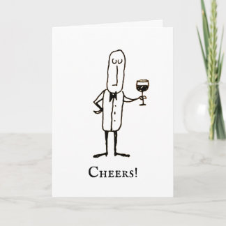 Cartão Cartoon Waiter Holding Wine Congratulations Card